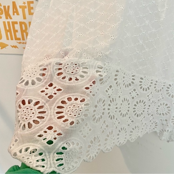 Saffire white short sleeve oversized V neck eyelet tunic top mini dress - Picture 3 of 11